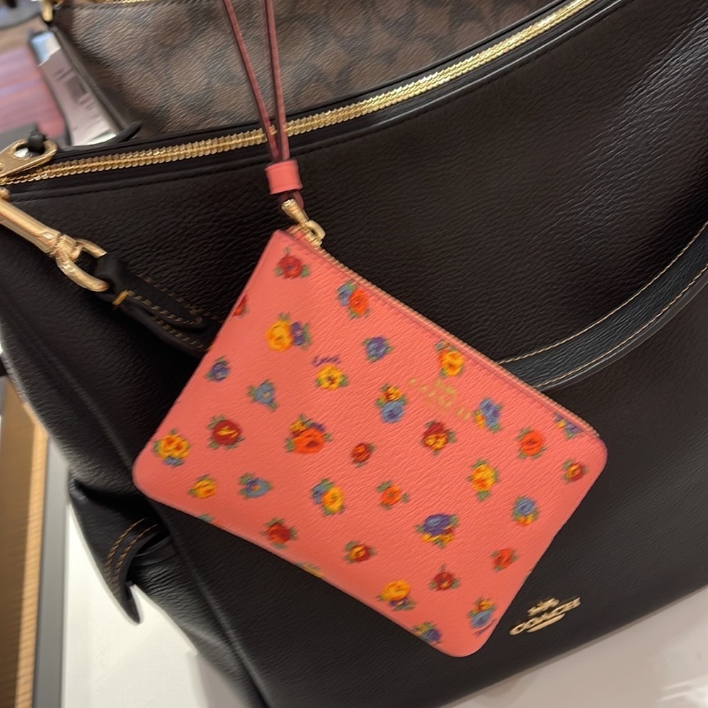 Coach Corner Zip Wristlet With Mini Vintage Rose Print Pink Lemonade Multi - Picture 15 of 16